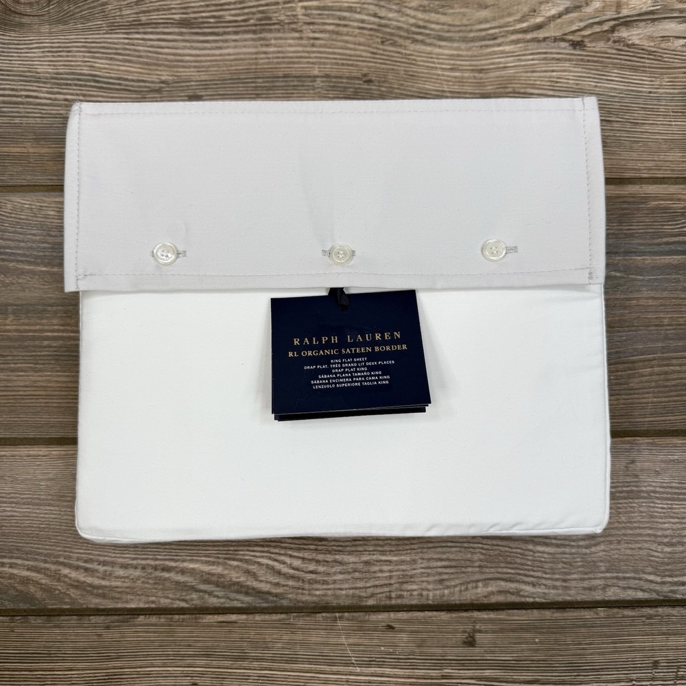 Ralph Lauren RL 624 TC Organic Sateen Border King Flat Sheet Platinum Gray NWT